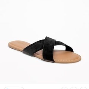 black cross-strap sandals